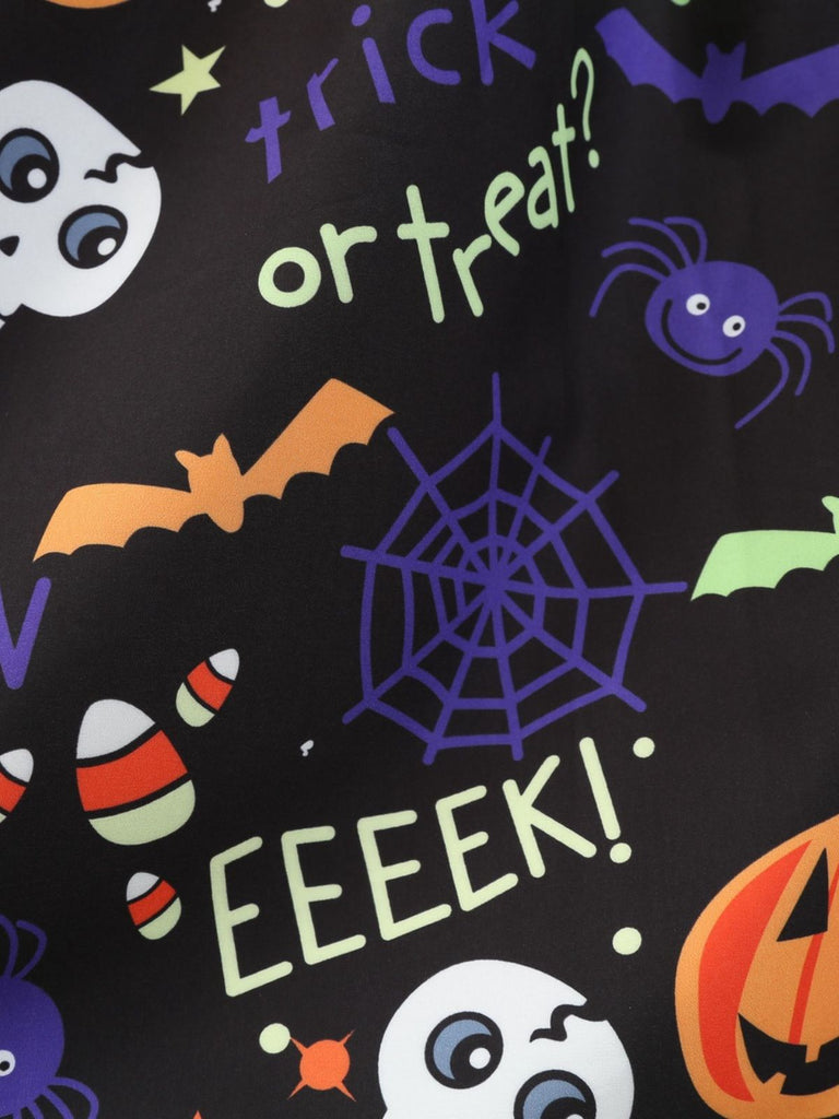 50er Halloween-Swingkleid mit Kürbis-Print und Blütenkragen