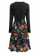 50er Halloween-Swingkleid mit Kürbis-Print und Blütenkragen