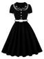 50er Swingkleid mit Blumenstickerei und Peter-Pan-Kragen