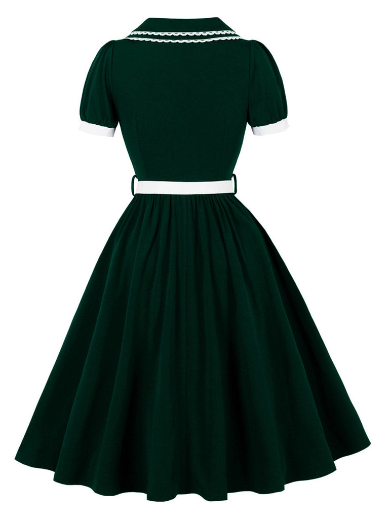 50er Swingkleid mit Blumenstickerei und Peter-Pan-Kragen