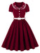 50er Swingkleid mit Blumenstickerei und Peter-Pan-Kragen
