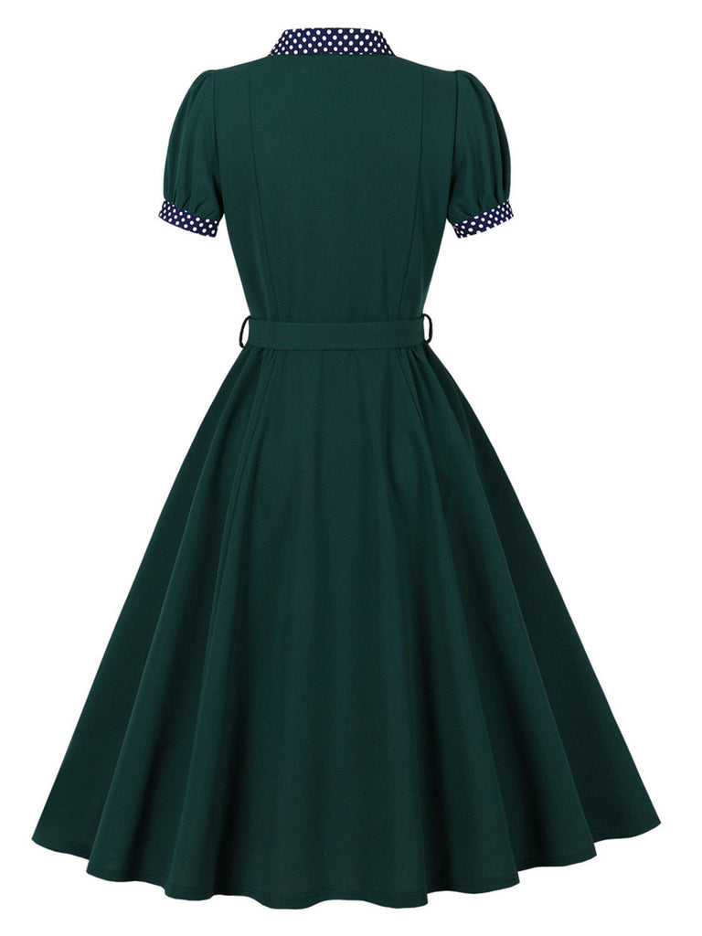 Grünes 50er Swingkleid mit Polka-Dots und Puffärmeln