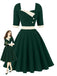 Grünes 50er Colorblock-Kleid mit Karree-Ausschnitt und Halbärmeln
