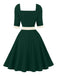 Grünes 50er Colorblock-Kleid mit Karree-Ausschnitt und Halbärmeln