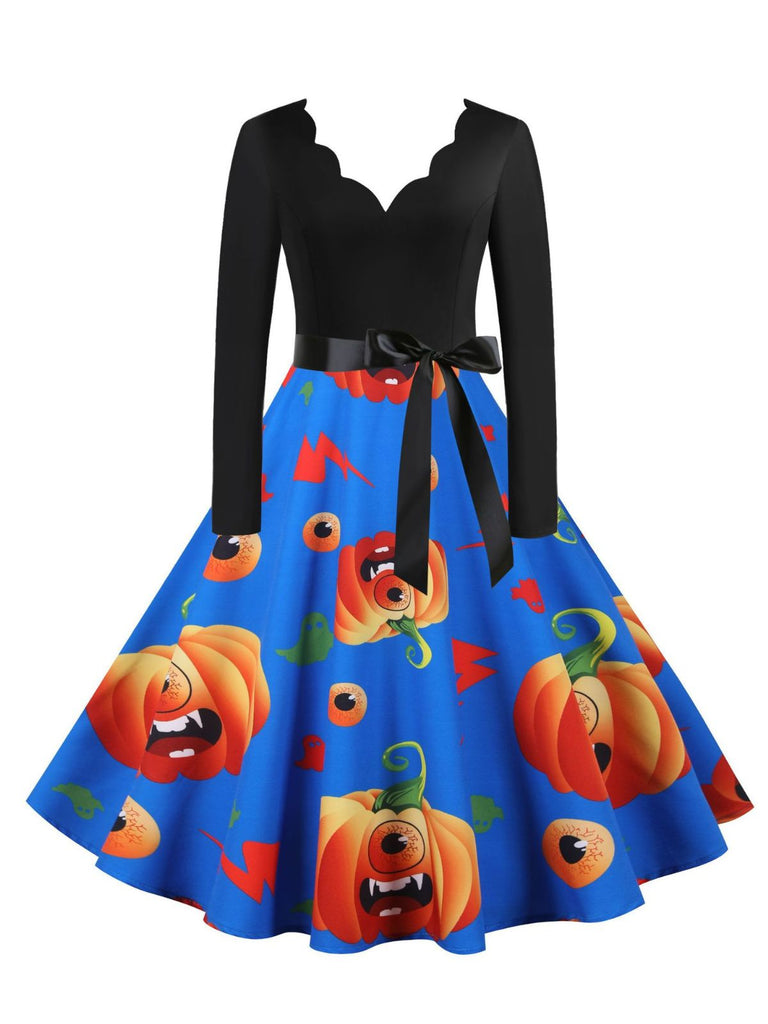 50er Halloween Swingkleid mit Kürbis und Blütenkragen