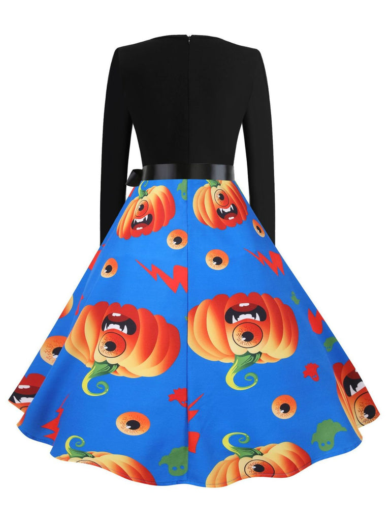 50er Halloween Swingkleid mit Kürbis und Blütenkragen