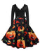 50er Halloween Swingkleid mit Kürbis und Blütenkragen