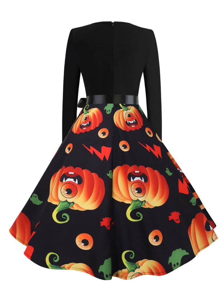 50er Halloween Swingkleid mit Kürbis und Blütenkragen