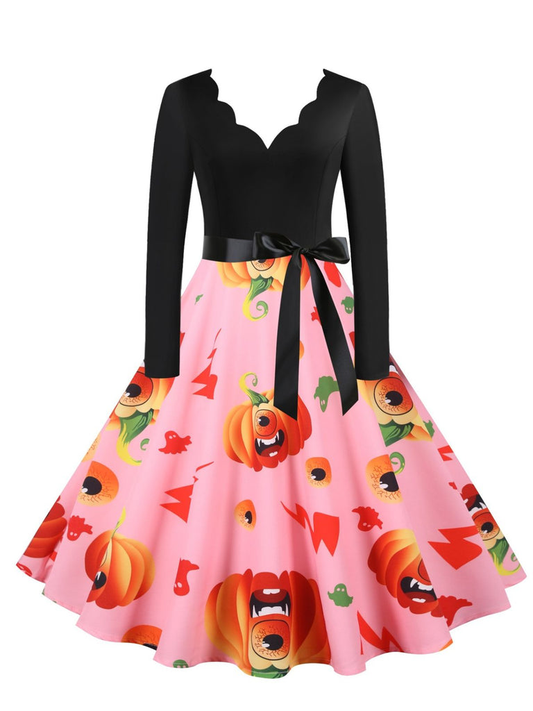 50er Halloween Swingkleid mit Kürbis und Blütenkragen