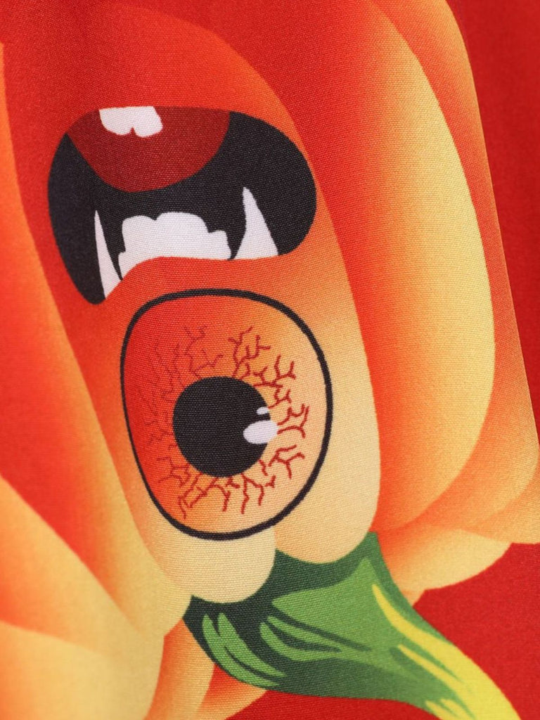 50er Halloween Swingkleid mit Kürbis und Blütenkragen