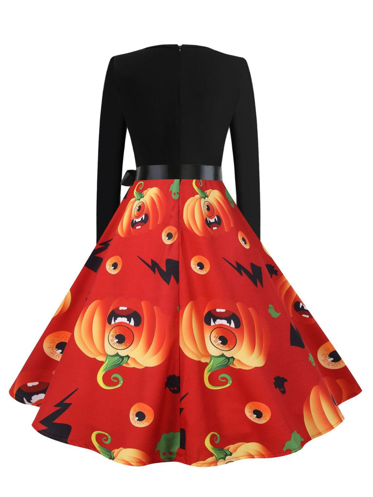 50er Halloween Swingkleid mit Kürbis und Blütenkragen