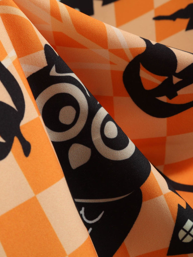 50er Halloween Swingkleid mit Kürbis- und Eulen-Print