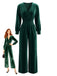 50er Samt-Jumpsuit mit V-Ausschnitt und Smok