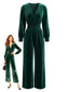 50er Samt-Jumpsuit mit V-Ausschnitt und Smok