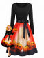 50er Halloween Swingkleid mit Kürbis-Print und Wellen-Ausschnitt