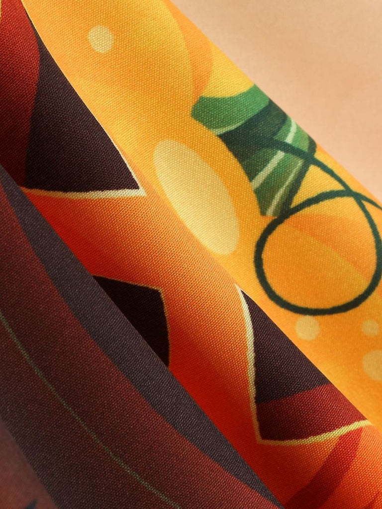 50er Halloween Swingkleid mit Kürbis-Print und Wellen-Ausschnitt