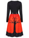 50er Halloween Swingkleid mit Kürbis-Print und Wellen-Ausschnitt