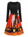 50er Halloween Swingkleid mit Kürbis-Print und Wellen-Ausschnitt