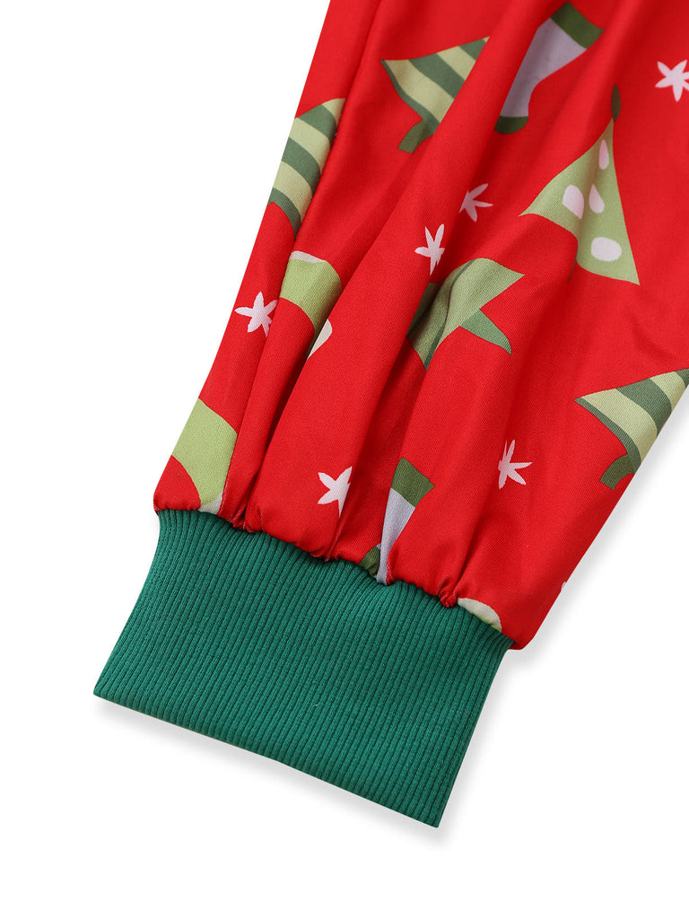 50er Weihnachts-Jumpsuit mit Tannenbaum-Print und Langarm