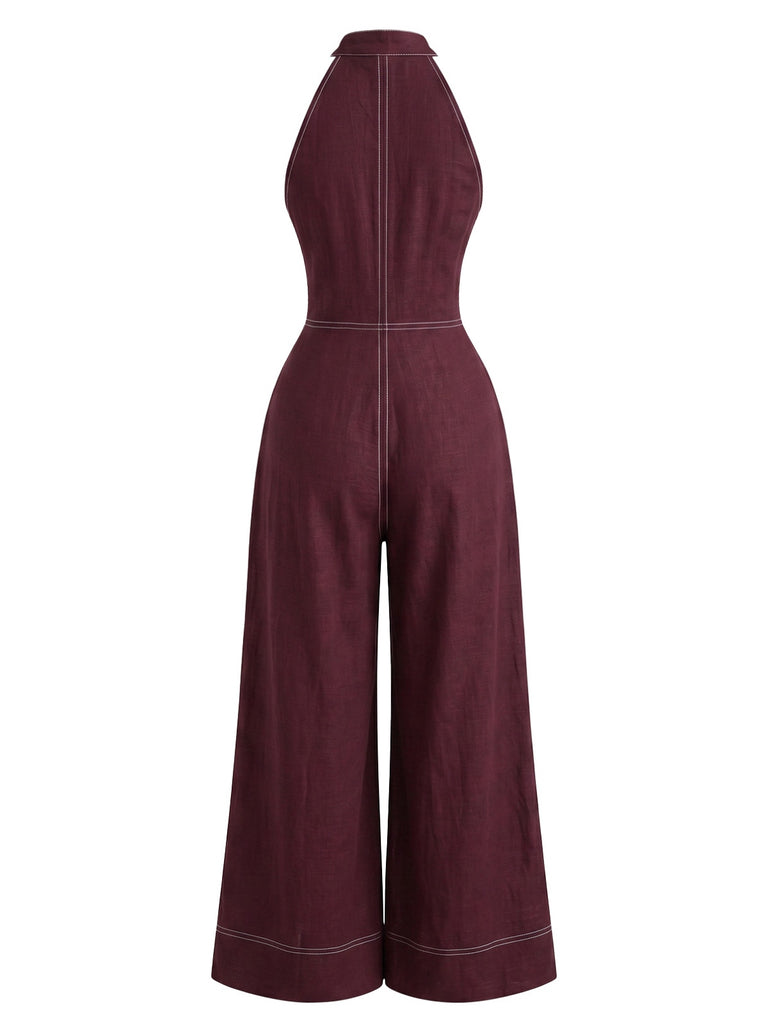 40er Jeans-Overall mit Neckholder und weitem Bein