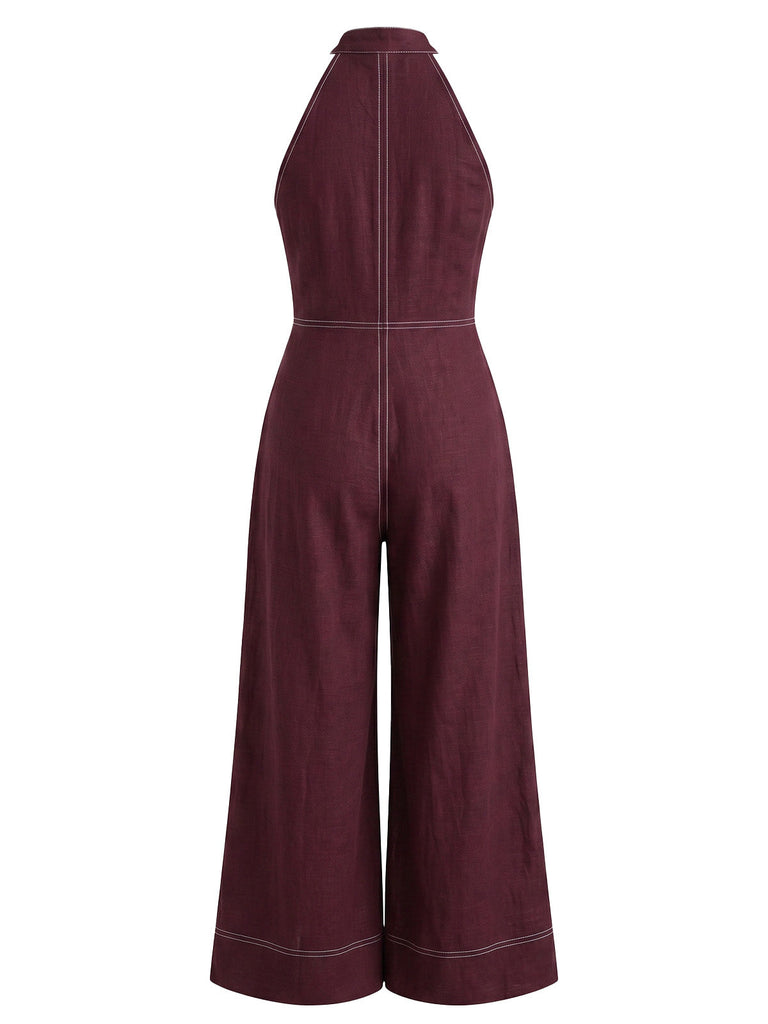 40er Jeans-Overall mit Neckholder und weitem Bein