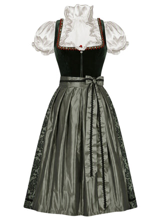 Grünes 50er Kleid mit Eckiger Ausschnitt und Puffärmel