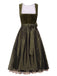 Olivgrünes 50er Kleid mit Blumen und Schürze