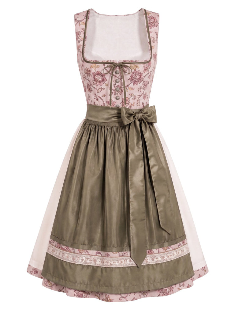 Rosa 50er Kleid mit Eckiger Ausschnitt und Blumen