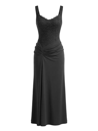 30er Maxikleid mit Spitze und Raffung