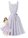 Tailliertes lavendelfarbenes 50er Ginghamkleid mit Spitze und Taschen
