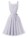 Tailliertes lavendelfarbenes 50er Ginghamkleid mit Spitze und Taschen