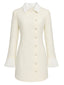 Beige 60er Minikleid mit plissierten Manschetten und Knopfleiste