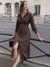 Dunkelbraunes 70er Streifen-Hemdblusenkleid mit Knöpfen und Gürtel