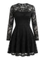 Schwarzes 60er Minikleid mit Blumen-Spitze und Langarm