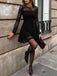 Schwarzes 60er Minikleid mit Blumen-Spitze und Langarm
