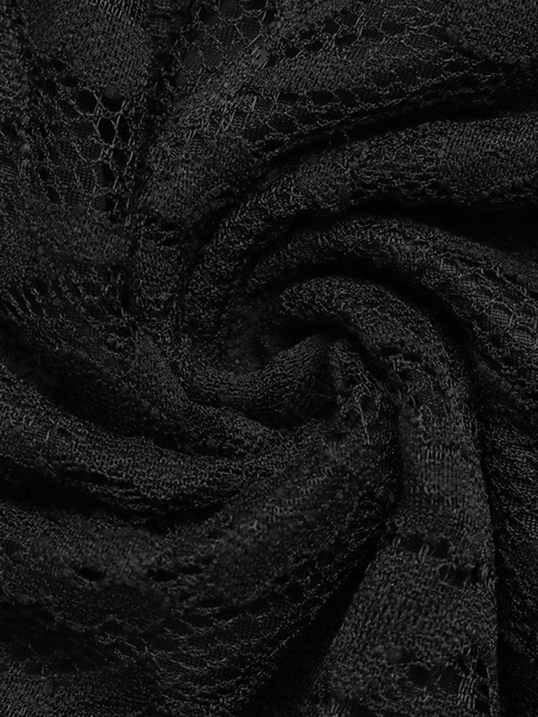 Schwarzes 60er Minikleid mit Blumen-Spitze und Langarm