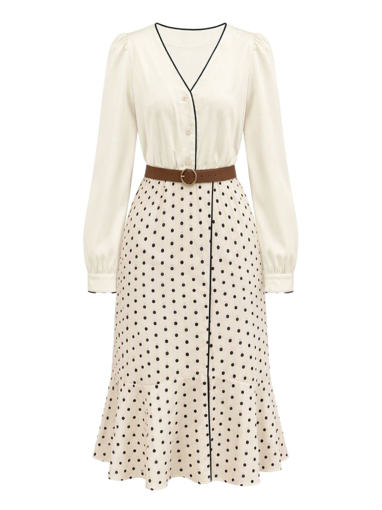 Beige 30er Satinbluse & gepunkteter Meerjungfrauenrock