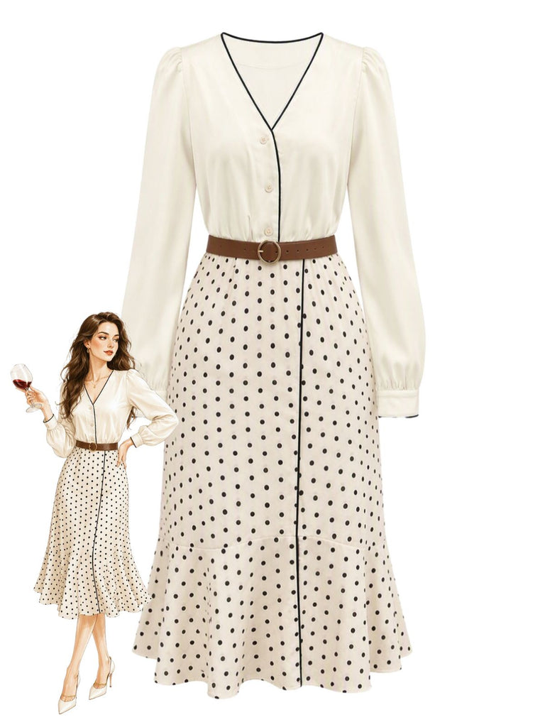 Beige 30er Satinbluse & gepunkteter Meerjungfrauenrock
