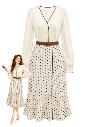 Beige 30er Satinbluse & gepunkteter Meerjungfrauenrock