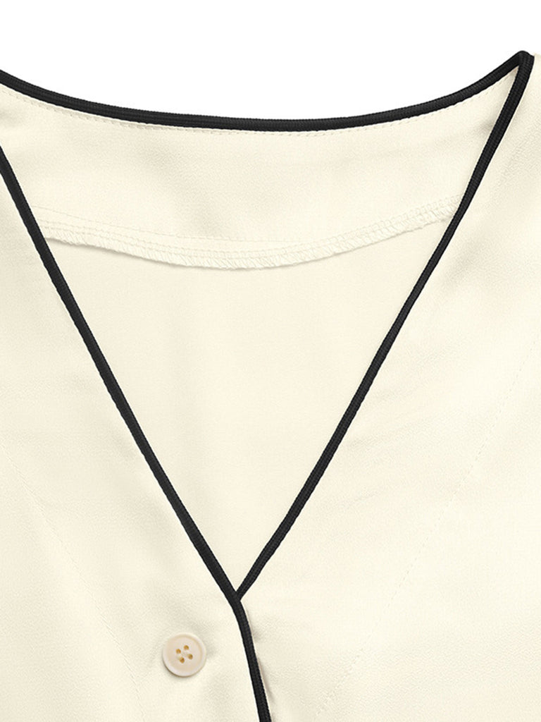 Beige 30er Satinbluse & gepunkteter Meerjungfrauenrock