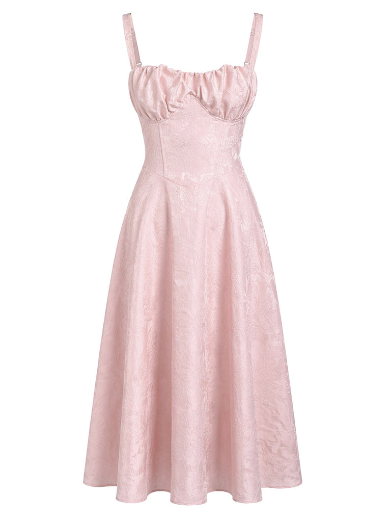 50er Jacquard-Korsettkleid mit Blumen und Spaghettiträgern