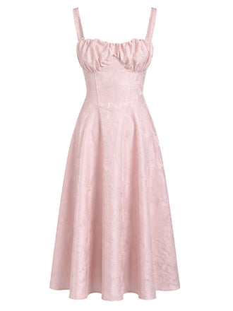 50er Jacquard-Korsettkleid mit Blumen und Spaghettiträgern