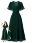 70er Plissee-Maxikleid mit gestuften Volantärmeln