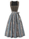 Graues 50er Kleid mit Karree-Ausschnitt und Blumenstreifen-Schürze