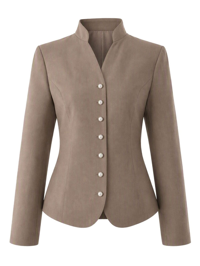 Khaki 50er Jacke mit Stehkragen und Knöpfen
