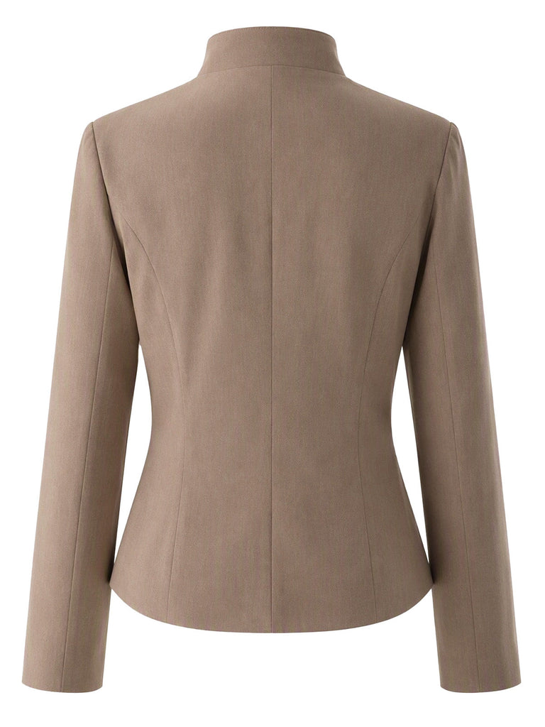 Khaki 50er Jacke mit Stehkragen und Knöpfen