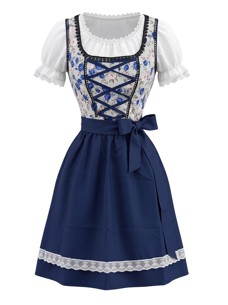 50er Oktoberfest-Dirndlset mit Blumen und Schürze