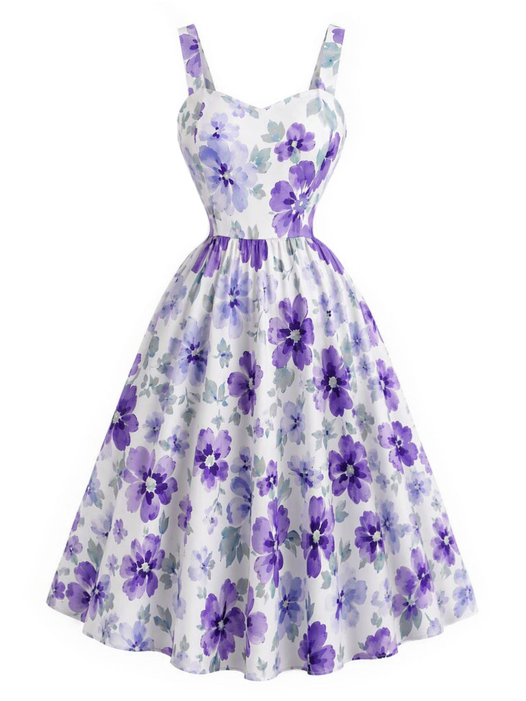50er Set aus Bluse mit Schleifenkragen & Blumen-Trägerkleid