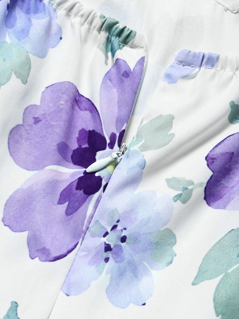 50er Träger-Swingkleid mit lavendelfarbenen Blumen