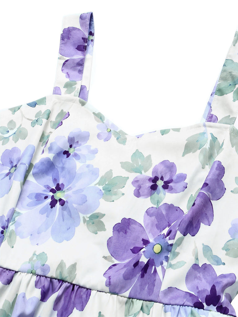 50er Träger-Swingkleid mit lavendelfarbenen Blumen